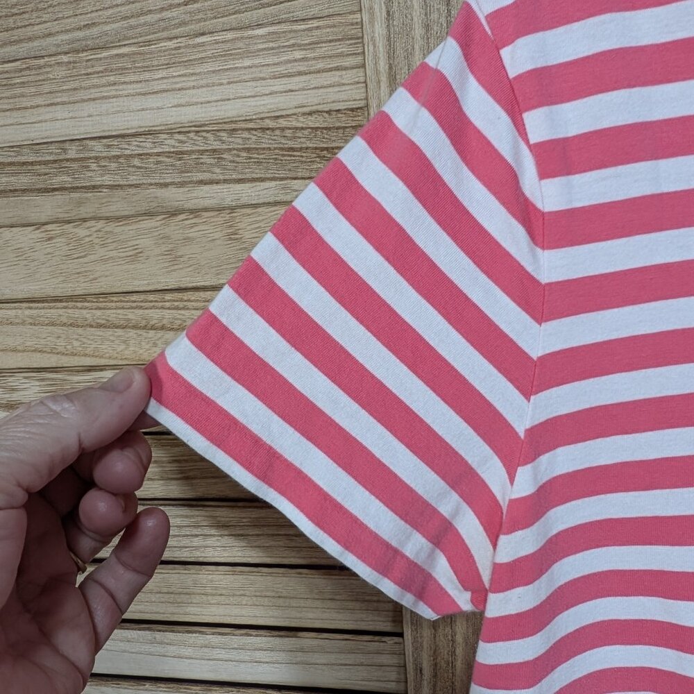 Ralph Lauren Sport T-Shirt Striped V-Neck with Logo Pink White Vintage Size XL - Picture 3 of 9